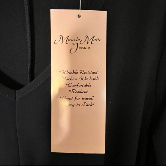 Nina Leonard Navy Blue Jersey V- neck Tunic Blouse with Chiffon Hem Size Small - Picture 6 of 8